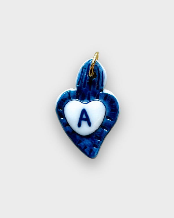Charms - Blue Heart Porcelain Pendant - Letter A