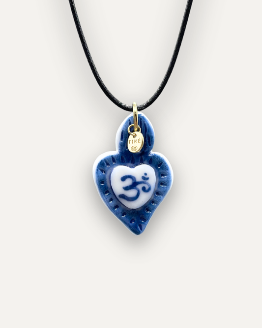 Charm - Cuore Sacro Om Blu ciondolo in Porcellana