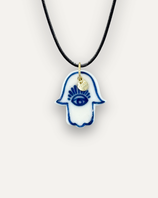 Charm - Mano di Fatima Grande Blu ciondolo in Porcellana