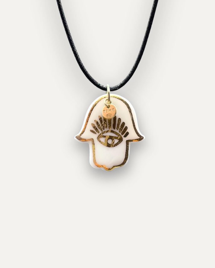 Charms - Ciondolo in Porcellana Mano di Fatima Grande Bianco