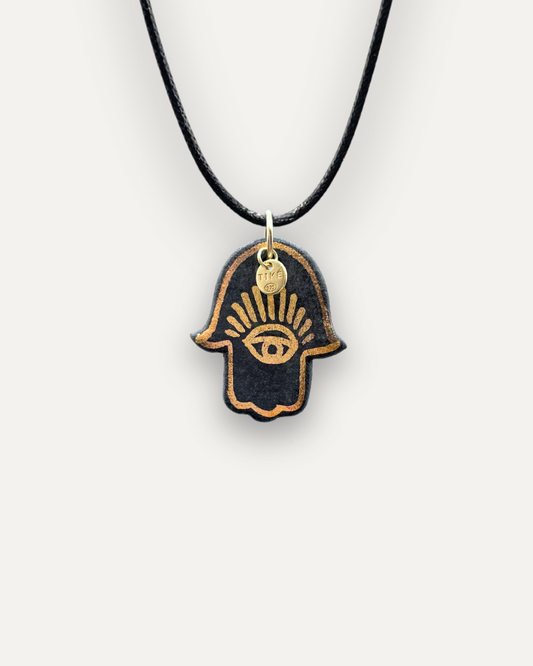 Charms - Ciondolo in Porcellana Mano di Fatima Grande Nero