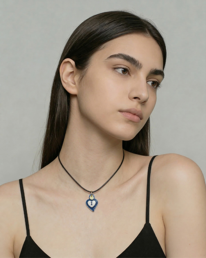 Charms - Ciondolo in Porcellana Cuore Blu - Lettera I