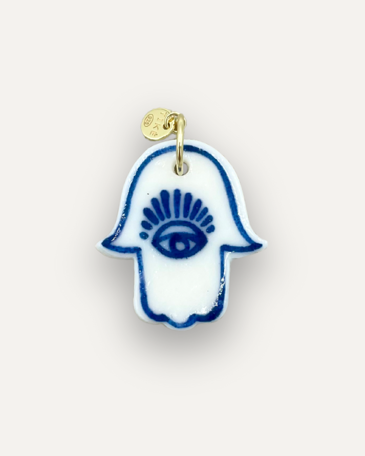 Charm - Mano di Fatima Grande Blu ciondolo in Porcellana
