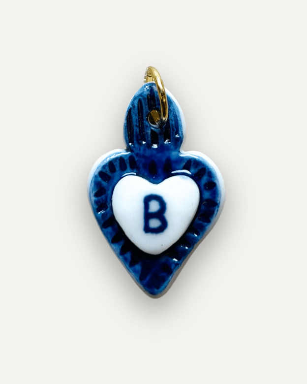 Charms - Blue Heart Porcelain Pendant - Letter B