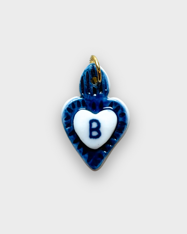 Charms - Blue Heart Porcelain Pendant - Letter B