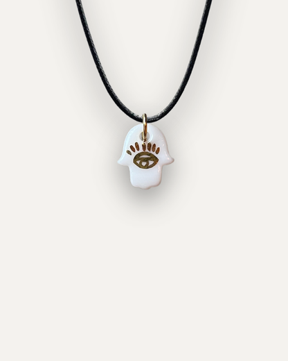 Charms - Ciondolo in Porcellana Mano di Fatima Piccolo Bianco