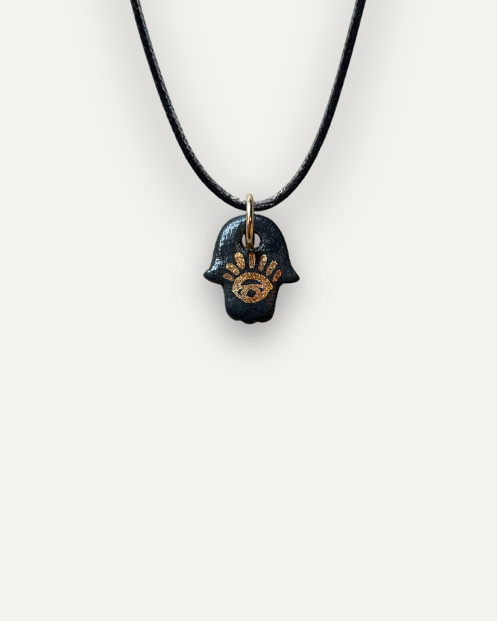 Charms - Ciondolo in Porcellana Mano di Fatima Piccolo Nero