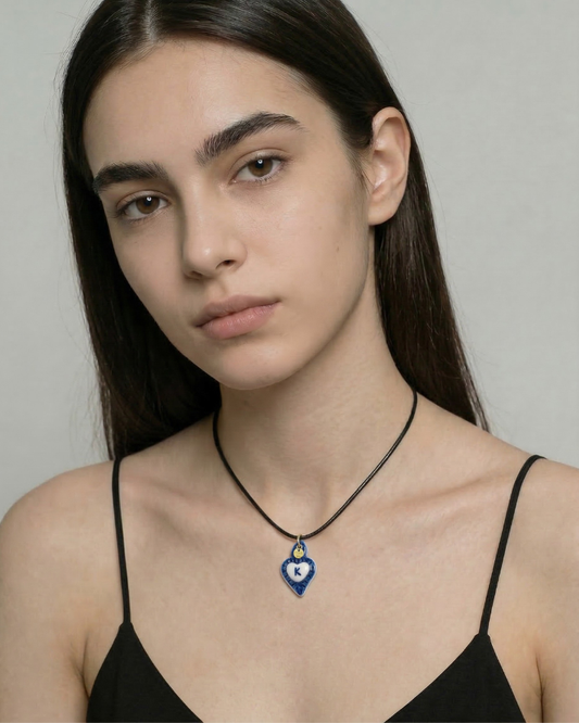 Charms - Ciondolo in Porcellana Cuore Blu - Lettera K