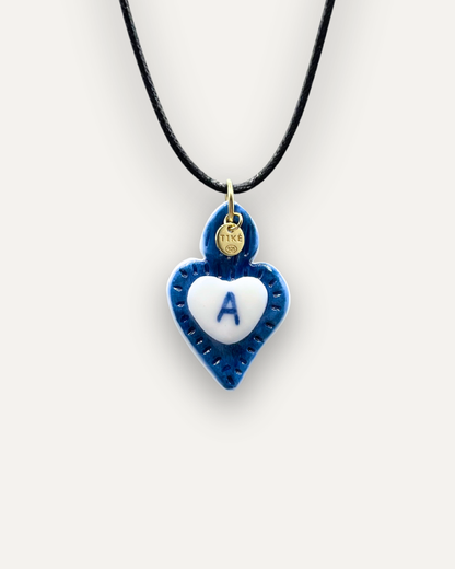 Charms - Ciondolo in Porcellana Cuore Blu - Lettera A