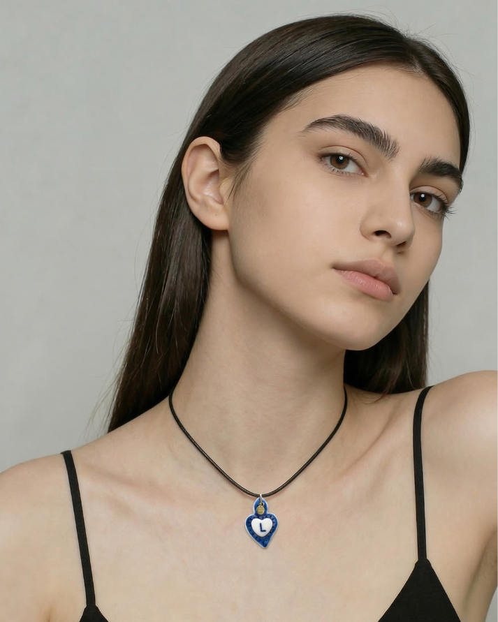 Charms - Ciondolo in Porcellana Cuore Blu - Lettera L