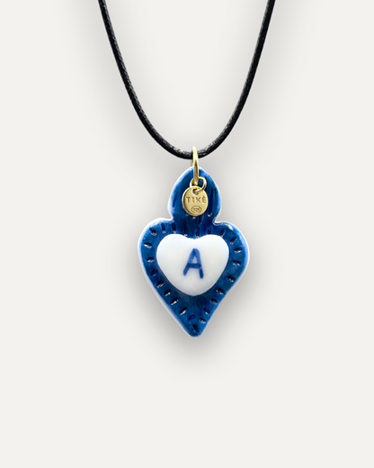 Charms - Colgante de Porcelana Corazón Azul - Letra A