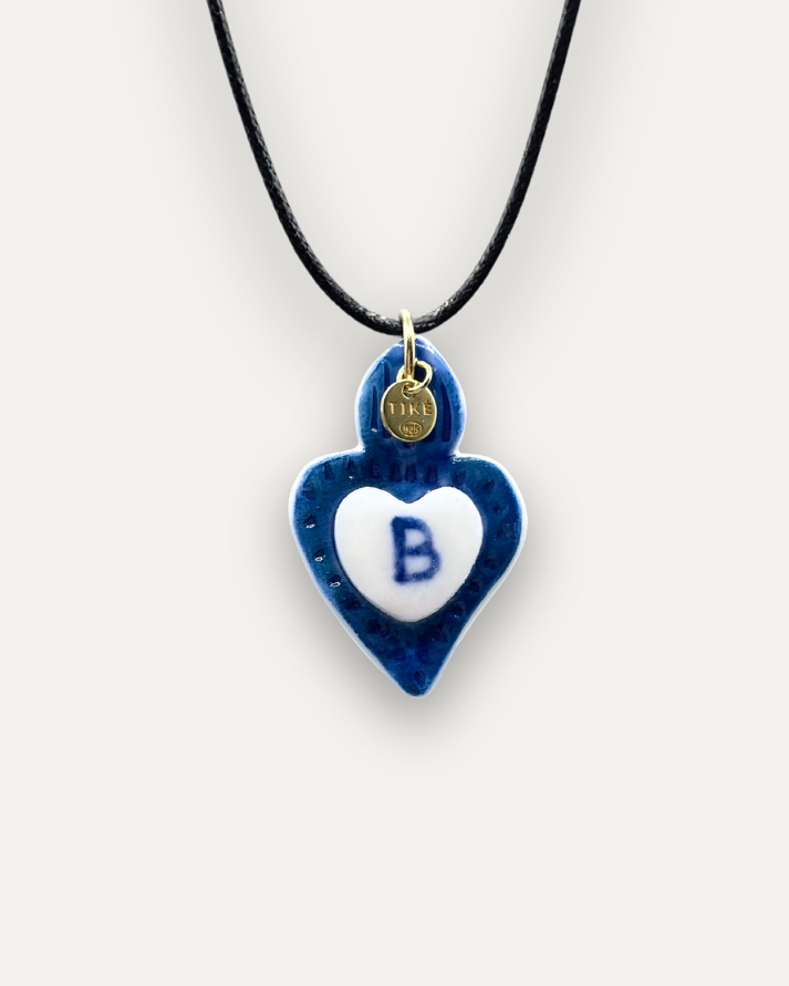 Charms - Pendentif Coeur Bleu en Porcelaine - Lettre B