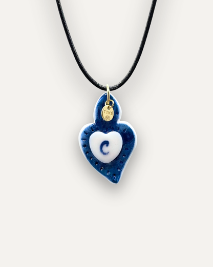 Charms - Ciondolo in Porcellana Cuore Blu - Lettera C