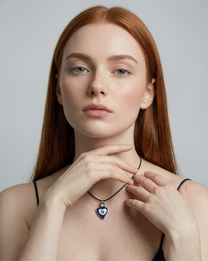 Charms - Ciondolo in Porcellana Cuore Blu - Lettera N