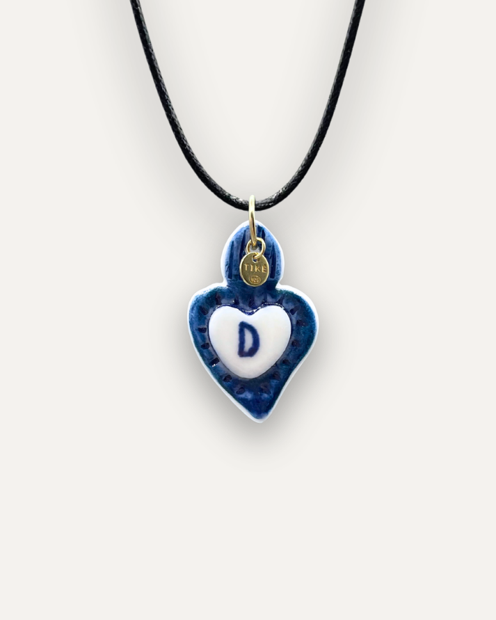 Charms - Ciondolo in Porcellana Cuore Blu - Lettera D