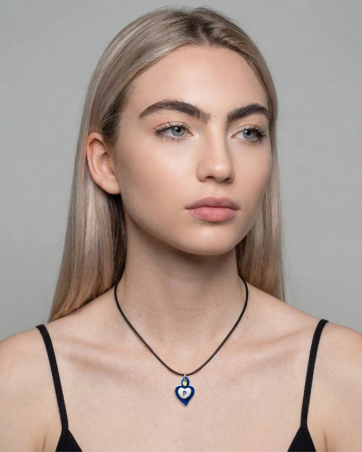 Charms - Ciondolo in Porcellana Cuore Blu - Lettera P