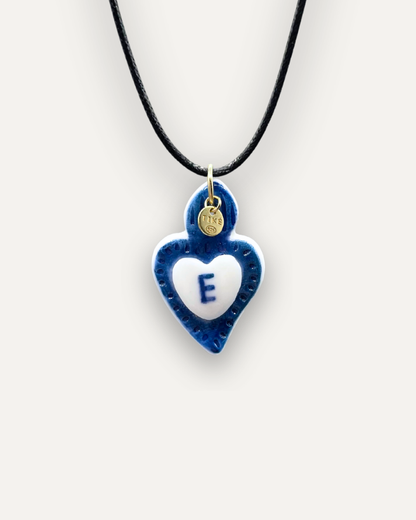 Charms - Ciondolo in Porcellana Cuore Blu - Lettera E