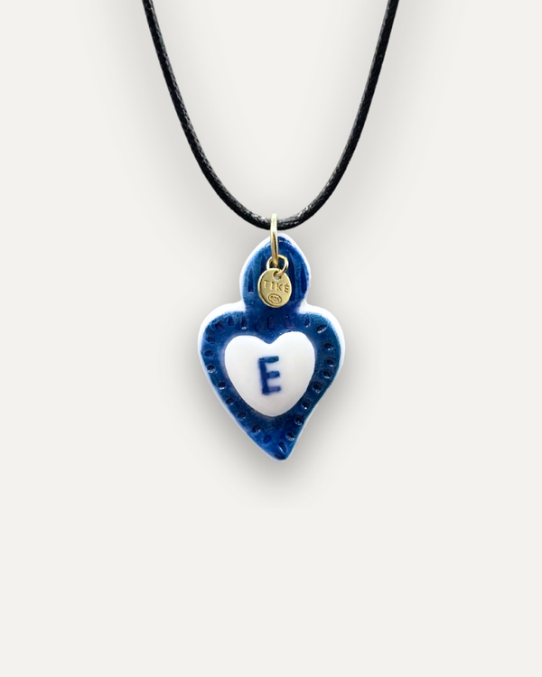 Charms - Ciondolo in Porcellana Cuore Blu - Lettera E