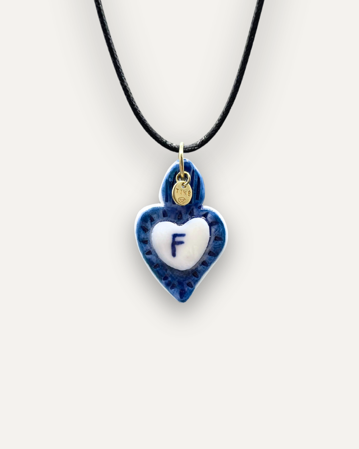 Charms - Ciondolo in Porcellana Cuore Blu - Lettera F