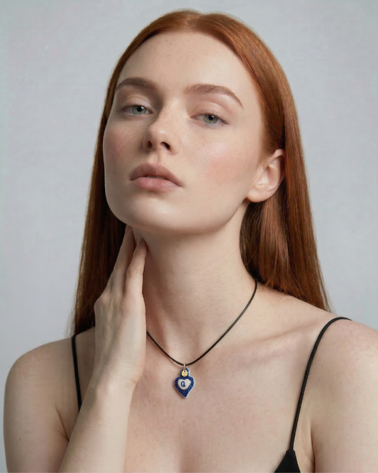 Charms - Ciondolo in Porcellana Cuore Blu - Lettera Q