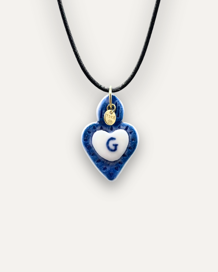 Charms - Ciondolo in Porcellana Cuore Blu - Lettera G