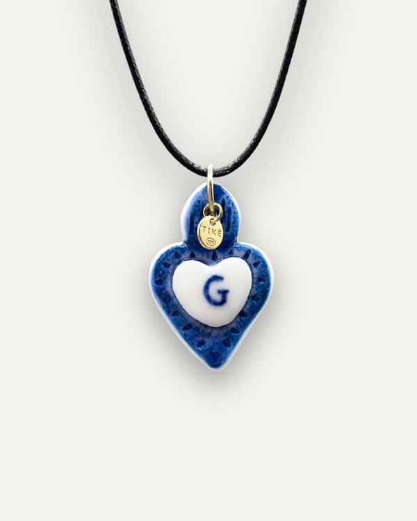 Charms - Ciondolo in Porcellana Cuore Blu - Lettera G
