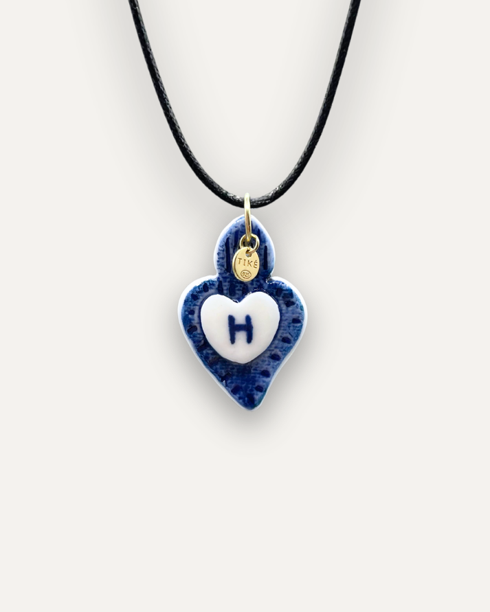 Charms - Ciondolo in Porcellana Cuore Blu - Lettera H