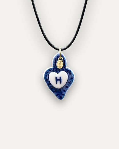 Charms - Ciondolo in Porcellana Cuore Blu - Lettera H