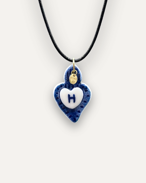 Charms - Ciondolo in Porcellana Cuore Blu - Lettera H