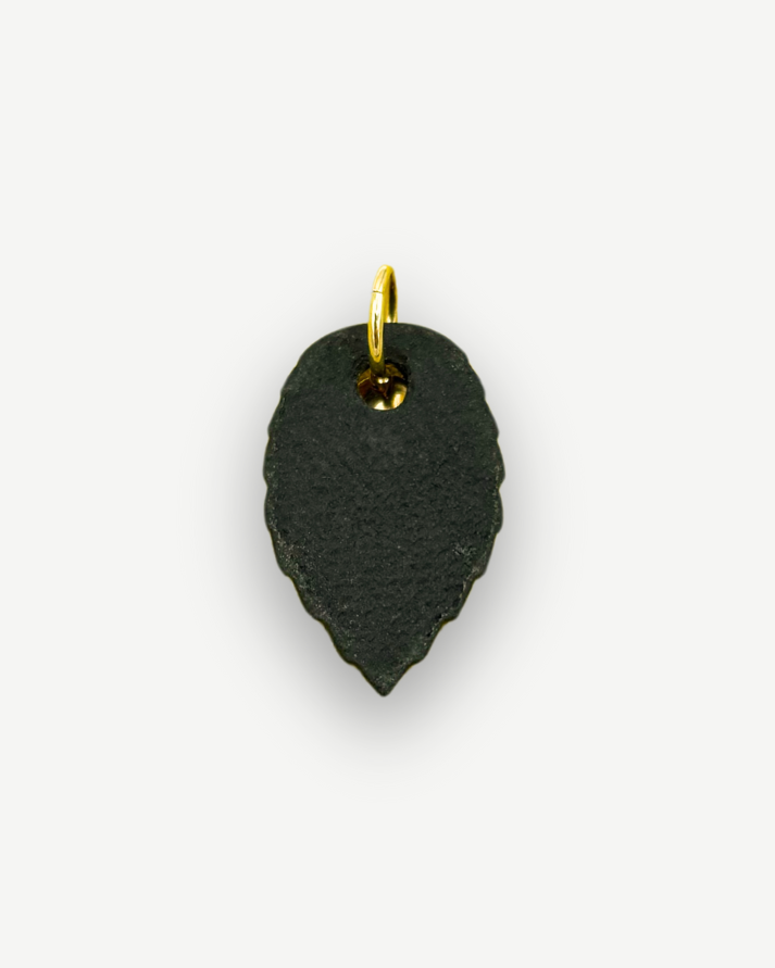 Charms - Black Leaf Porcelain Pendant with Gold Line