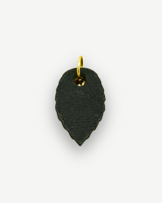 Charms - Black Leaf Porcelain Pendant with Gold Line