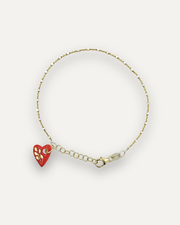 Bracciale Argento 925 - Cuore con foglia in Porcellana