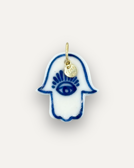 Charm - Mano di Fatima Grande Blu ciondolo in Porcellana