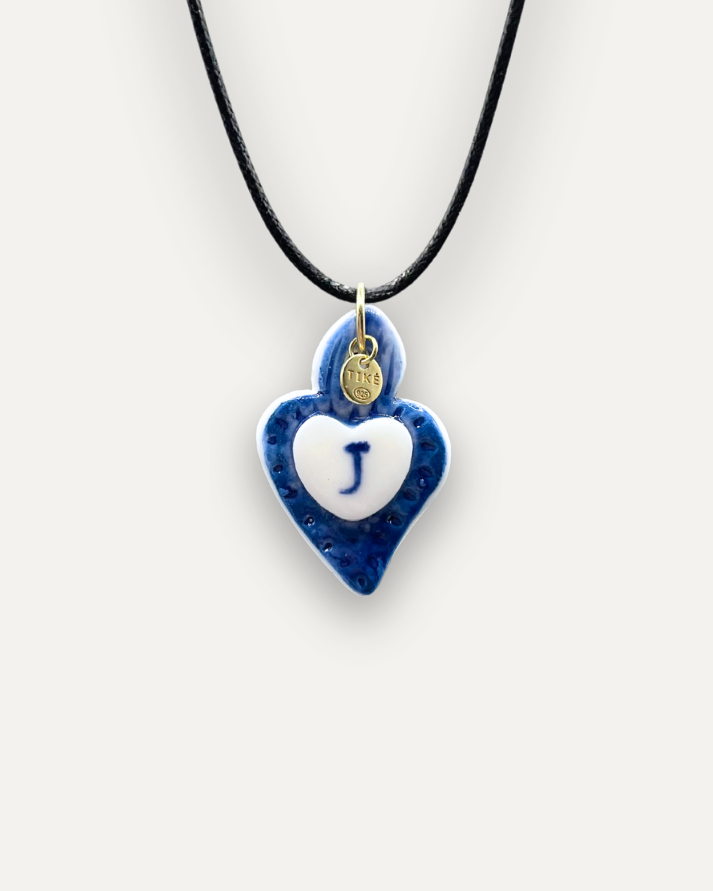 Charms - Ciondolo in Porcellana Cuore Blu - Lettera J