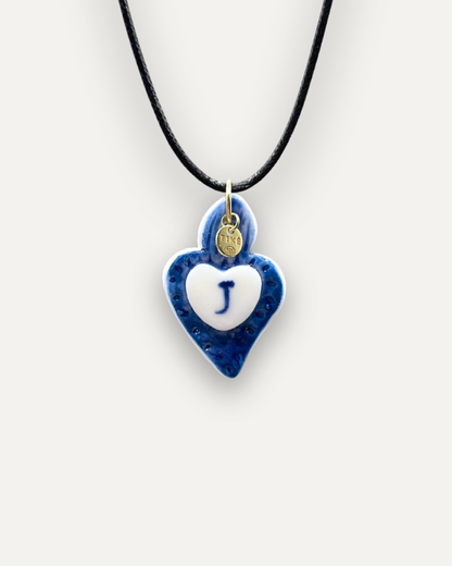 Charms - Ciondolo in Porcellana Cuore Blu - Lettera J