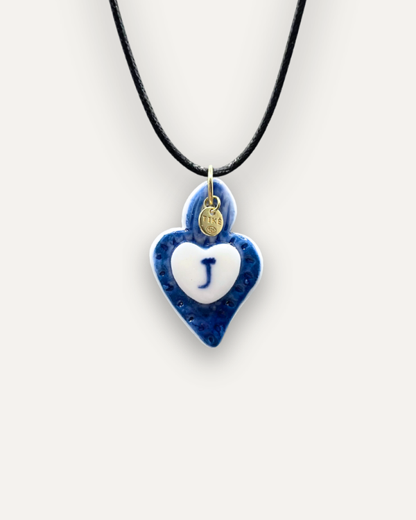 Charms - Ciondolo in Porcellana Cuore Blu - Lettera J