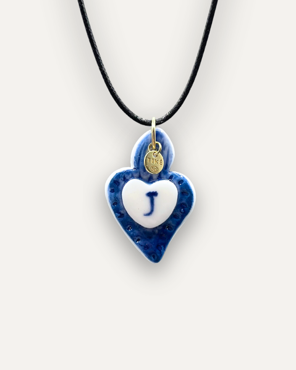 Charms - Ciondolo in Porcellana Cuore Blu - Lettera J