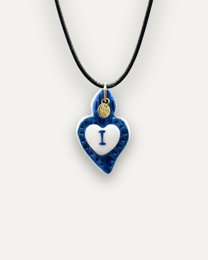 Charms - Ciondolo in Porcellana Cuore Blu - Lettera I