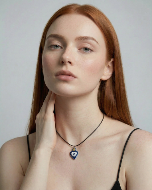 Charms - Ciondolo in Porcellana Cuore Blu - Lettera V