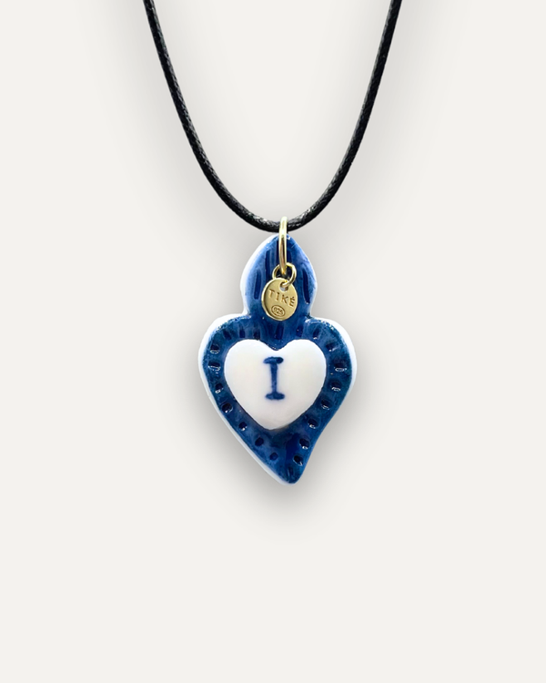 Charms - Ciondolo in Porcellana Cuore Blu - Lettera I
