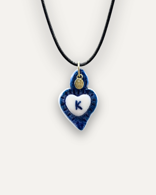 Charms - Ciondolo in Porcellana Cuore Blu - Lettera K