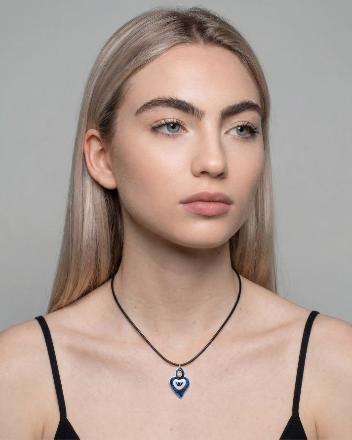 Charms - Ciondolo in Porcellana Cuore Blu - Lettera W