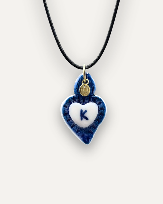 Charms - Ciondolo in Porcellana Cuore Blu - Lettera K