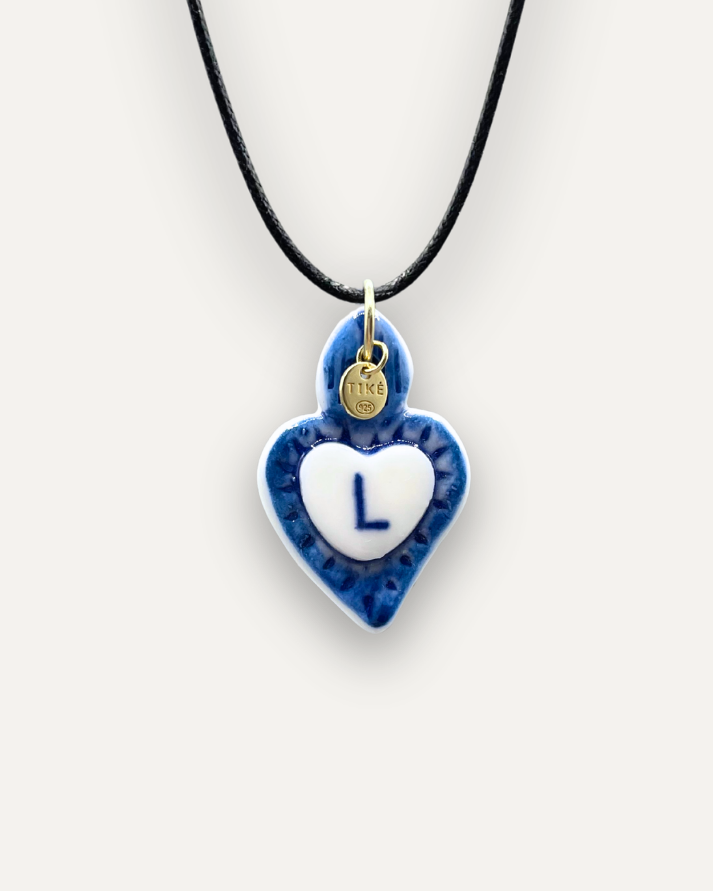 Charms - Ciondolo in Porcellana Cuore Blu - Lettera L