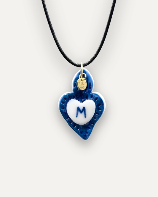 Charms - Ciondolo in Porcellana Cuore Blu - Lettera M
