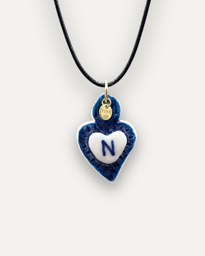 Charms - Ciondolo in Porcellana Cuore Blu - Lettera N