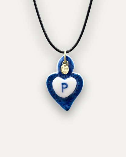 Charms - Ciondolo in Porcellana Cuore Blu - Lettera P