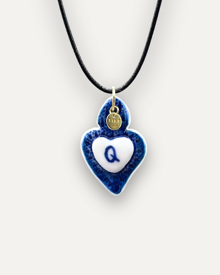 Charms - Ciondolo in Porcellana Cuore Blu - Lettera Q