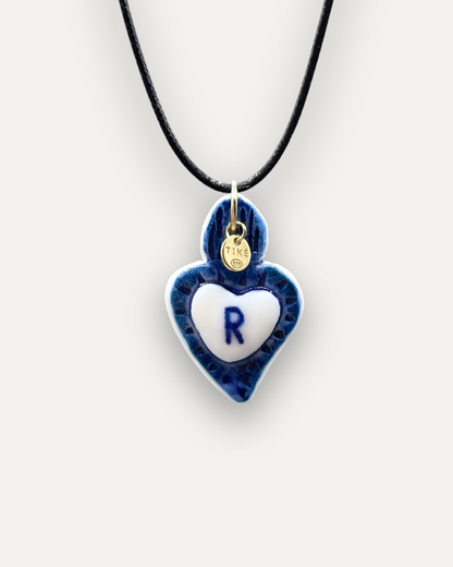 Charms - Ciondolo in Porcellana Cuore Blu - Lettera R