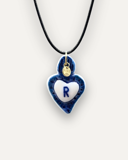 Charms - Ciondolo in Porcellana Cuore Blu - Lettera R